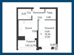 1-к квартира, вторичка, 37м2, 6/8 этаж