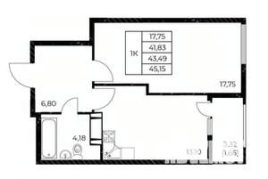 1-к квартира, строящийся дом, 45м2, 10/25 этаж