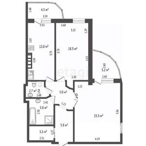2-к квартира, вторичка, 78м2, 5/19 этаж