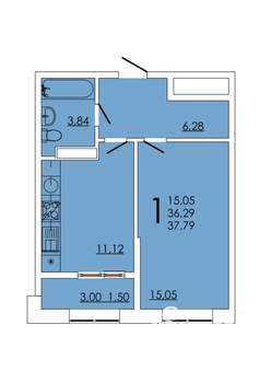 1-к квартира, вторичка, 38м2, 20/24 этаж