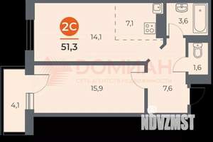 2-к квартира, вторичка, 53м2, 10/18 этаж