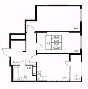 2-к квартира, вторичка, 67м2, 19/25 этаж
