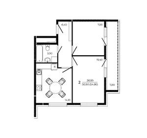 2-к квартира, вторичка, 55м2, 1/19 этаж