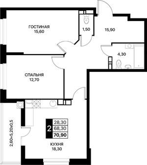 2-к квартира, строящийся дом, 71м2, 12/12 этаж