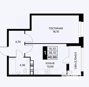 1-к квартира, вторичка, 40м2, 2/20 этаж