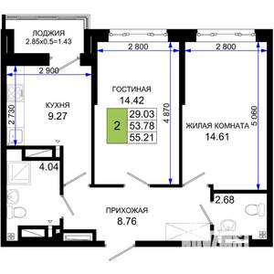 2-к квартира, вторичка, 55м2, 2/25 этаж