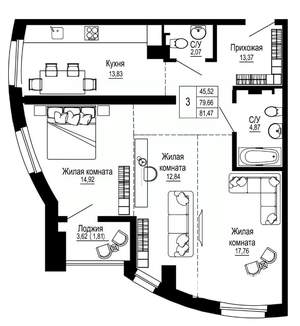 3-к квартира, вторичка, 81м2, 5/27 этаж