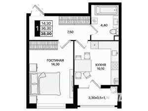 1-к квартира, вторичка, 38м2, 4/15 этаж
