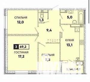 3-к квартира, вторичка, 70м2, 23/24 этаж
