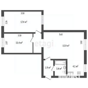 3-к квартира, вторичка, 50м2, 1/4 этаж