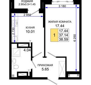 1-к квартира, вторичка, 39м2, 2/25 этаж