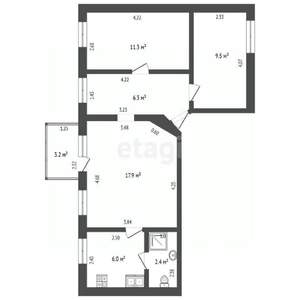 3-к квартира, вторичка, 53м2, 2/2 этаж