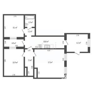 3-к квартира, вторичка, 66м2, 1/4 этаж