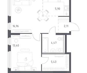 1-к квартира, вторичка, 48м2, 2/17 этаж