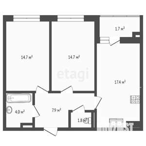 2-к квартира, вторичка, 52м2, 16/24 этаж