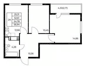 2-к квартира, вторичка, 57м2, 4/25 этаж