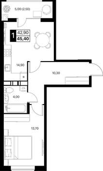1-к квартира, вторичка, 45м2, 5/12 этаж