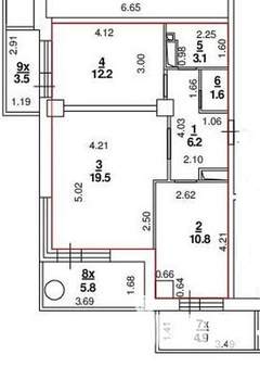 2-к квартира, вторичка, 68м2, 8/22 этаж