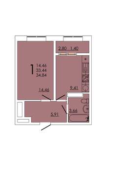 1-к квартира, вторичка, 35м2, 20/24 этаж