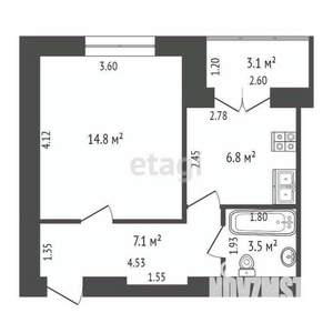 2-к квартира, вторичка, 36м2, 1/2 этаж