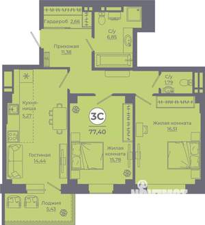 2-к квартира, вторичка, 77м2, 21/24 этаж