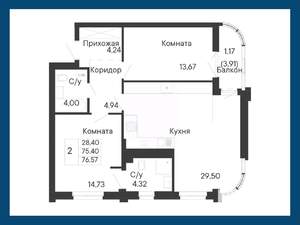2-к квартира, вторичка, 77м2, 3/8 этаж