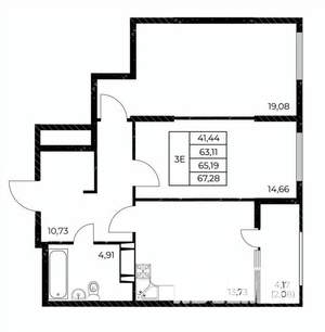 2-к квартира, вторичка, 67м2, 22/25 этаж
