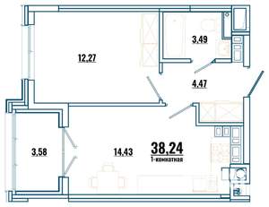 1-к квартира, вторичка, 38м2, 3/4 этаж