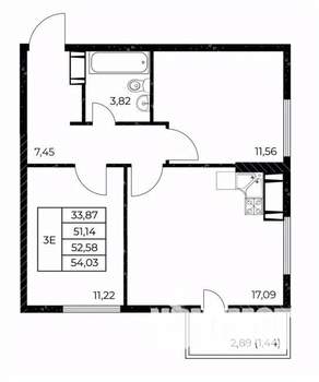 2-к квартира, вторичка, 54м2, 18/25 этаж