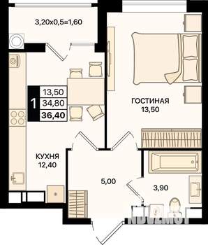 1-к квартира, вторичка, 36м2, 12/15 этаж
