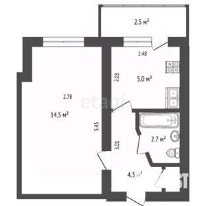 1-к квартира, вторичка, 30м2, 5/5 этаж