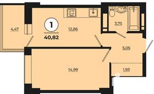 1-к квартира, вторичка, 41м2, 17/25 этаж