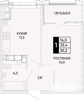 1-к квартира, вторичка, 35м2, 19/24 этаж