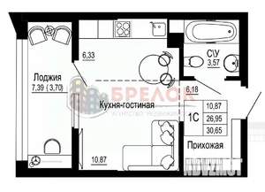Студия квартира, вторичка, 34м2, 7/26 этаж