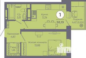 1-к квартира, вторичка, 38м2, 23/24 этаж