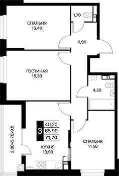 3-к квартира, вторичка, 72м2, 10/12 этаж