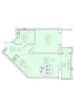 2-к квартира, вторичка, 42м2, 4/23 этаж