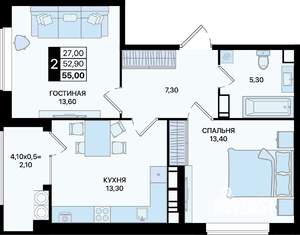 2-к квартира, вторичка, 55м2, 20/20 этаж