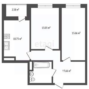 2-к квартира, вторичка, 56м2, 15/21 этаж