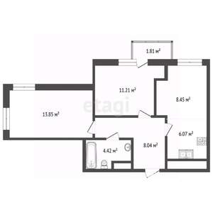 2-к квартира, вторичка, 52м2, 21/25 этаж