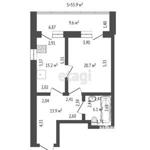 1-к квартира, вторичка, 57м2, 6/11 этаж