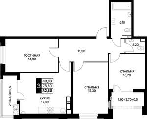 3-к квартира, вторичка, 83м2, 12/20 этаж