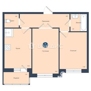 2-к квартира, вторичка, 50м2, 18/21 этаж