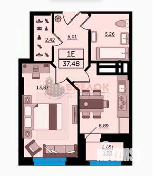 1-к квартира, вторичка, 38м2, 5/22 этаж