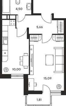 1-к квартира, вторичка, 37м2, 18/25 этаж