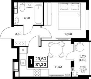 1-к квартира, вторичка, 31м2, 8/12 этаж