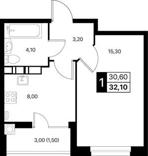 1-к квартира, вторичка, 32м2, 7/12 этаж