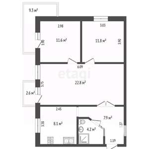 3-к квартира, вторичка, 68м2, 5/5 этаж
