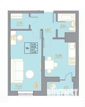 1-к квартира, вторичка, 43м2, 17/22 этаж