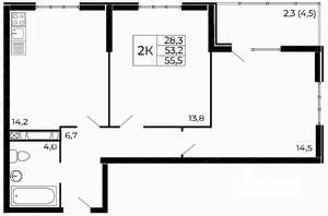2-к квартира, вторичка, 56м2, 4/18 этаж